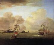 Monamy, Peter British men-o-war and a merchantman off Elizabeth Castle,Jersey Germany oil painting artist